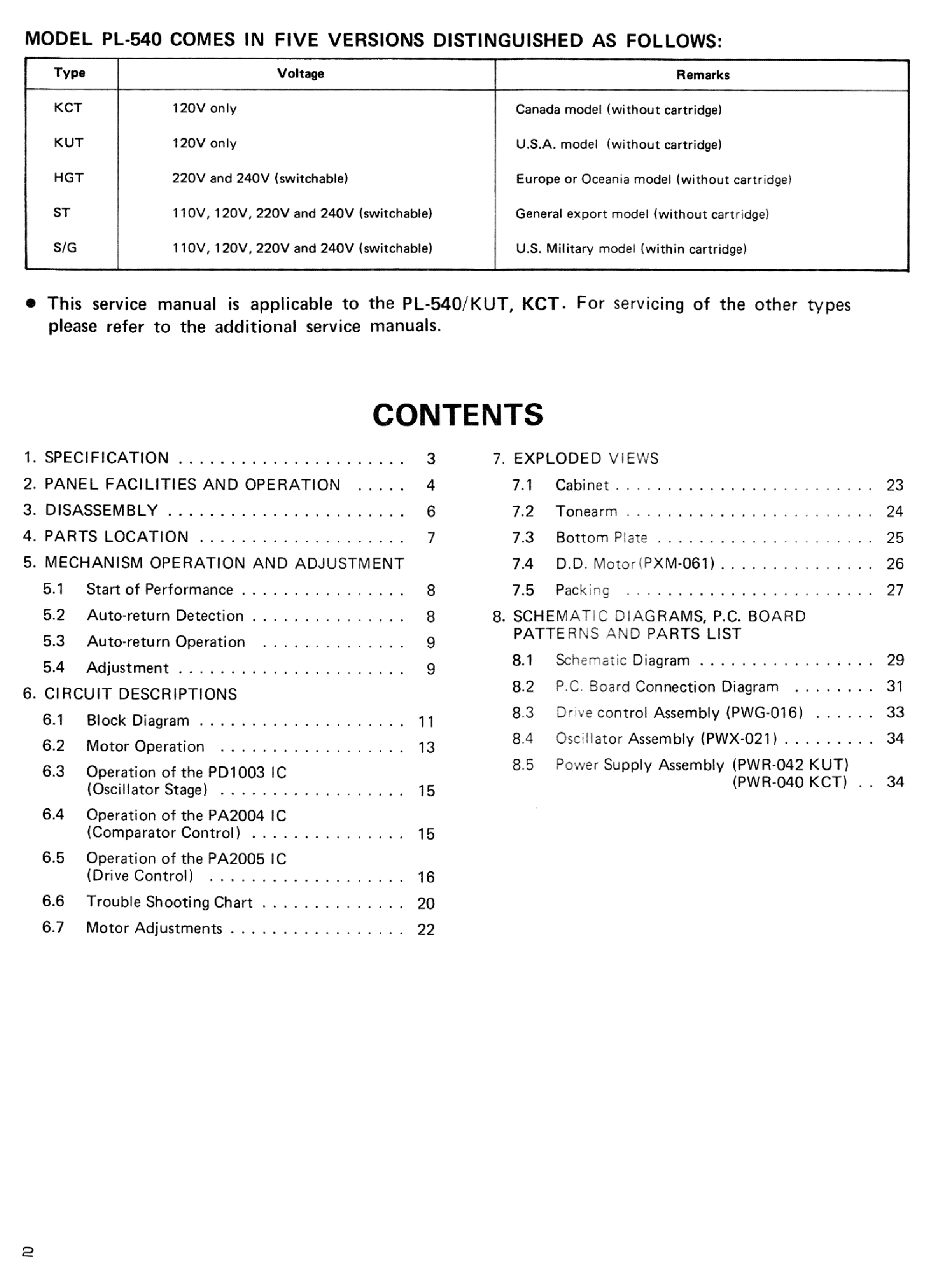 PIONEER PL-540 STEREO TURNTABLE service manual (2nd page)