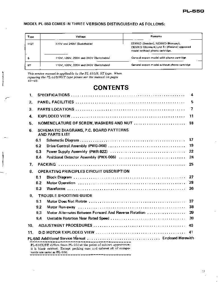 PIONEER PL-550 SM service manual (2nd page)