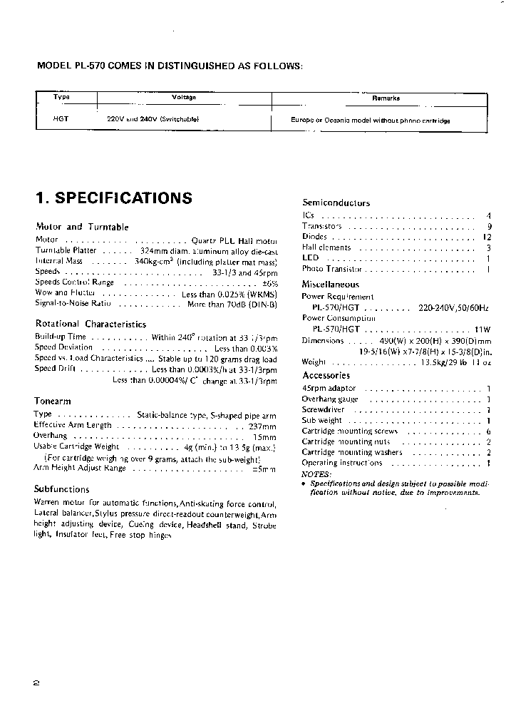 PIONEER PL-570 SM service manual (2nd page)