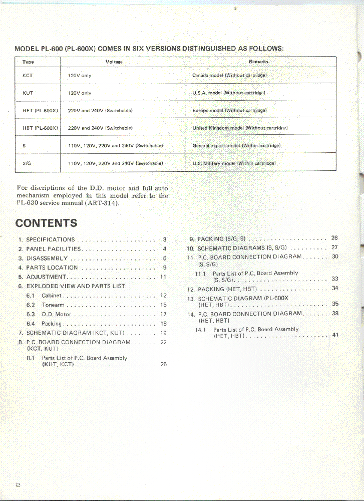 PIONEER PL-600 SM service manual (2nd page)