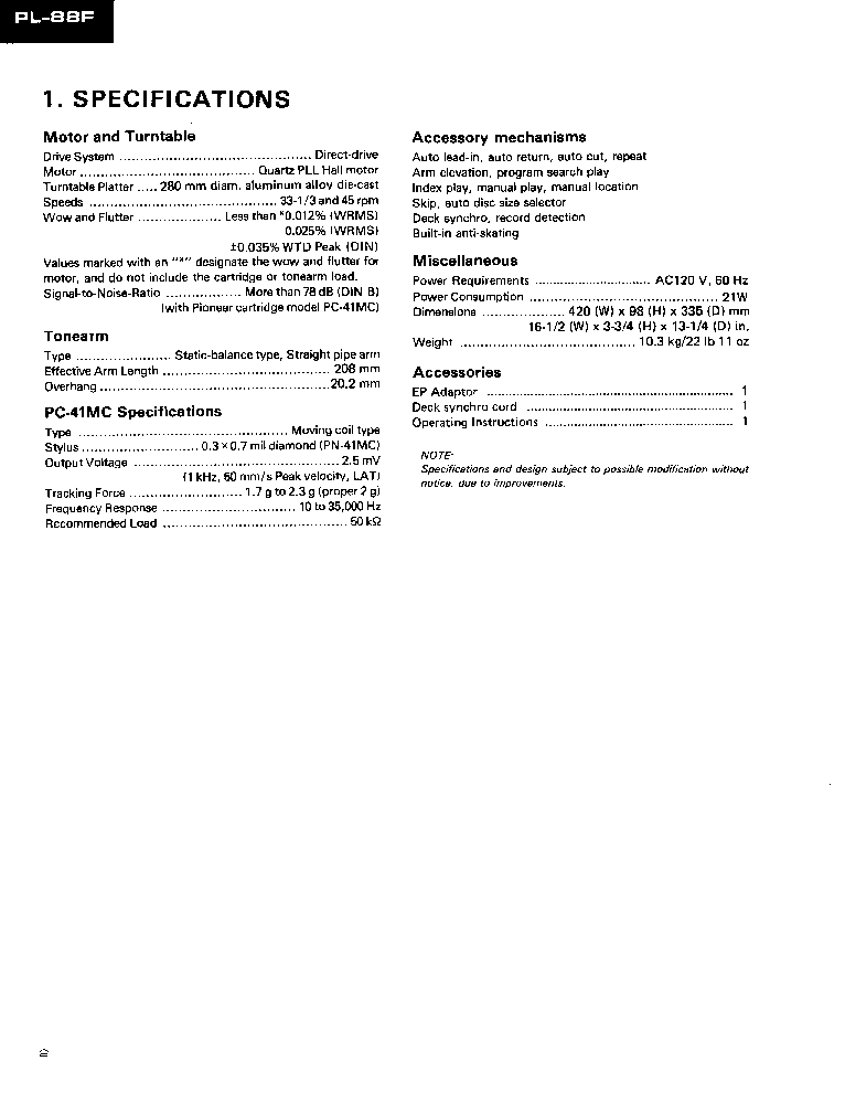 PIONEER PL-88F SM service manual (2nd page)