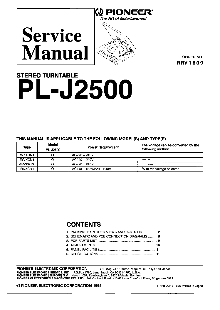 PIONEER PL-J2500 SM service manual (1st page)