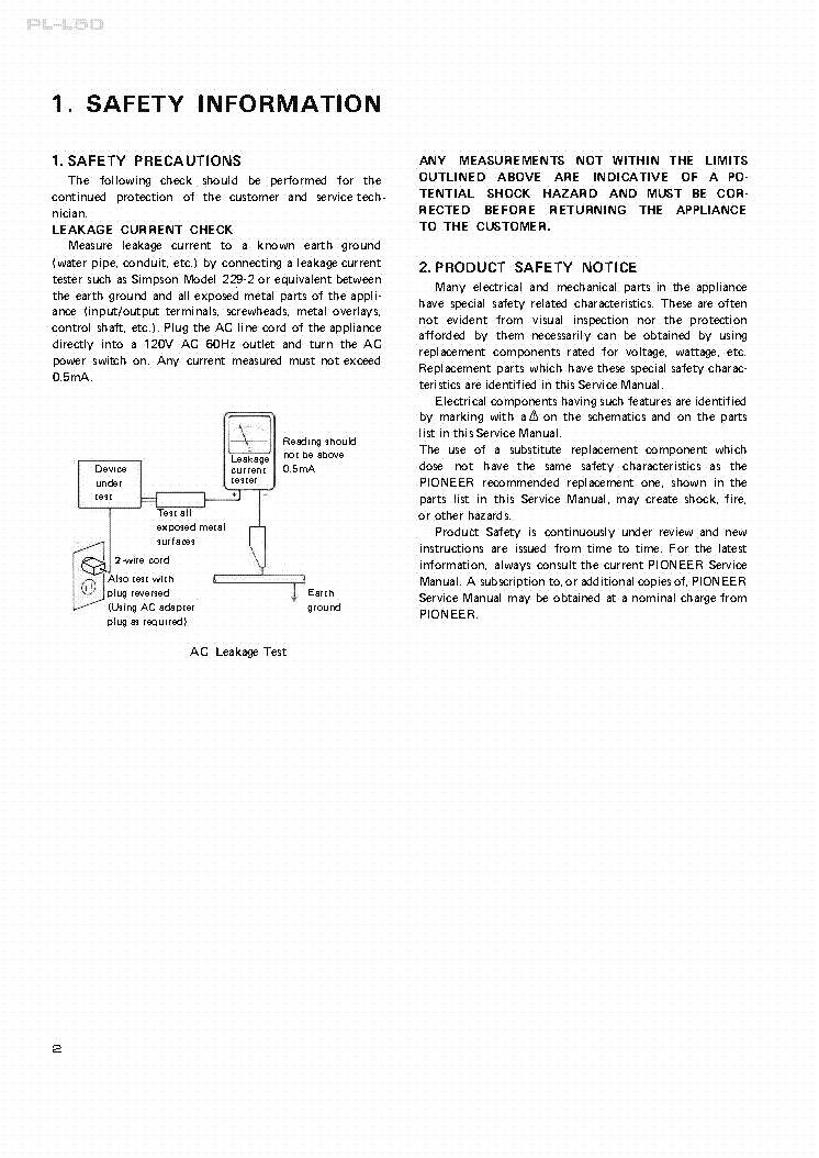 PIONEER PL-L50 ARP6850 TURNTABLE service manual (2nd page)