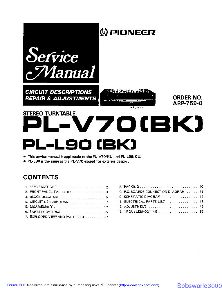 PIONEER PL-V70 SM service manual (1st page)