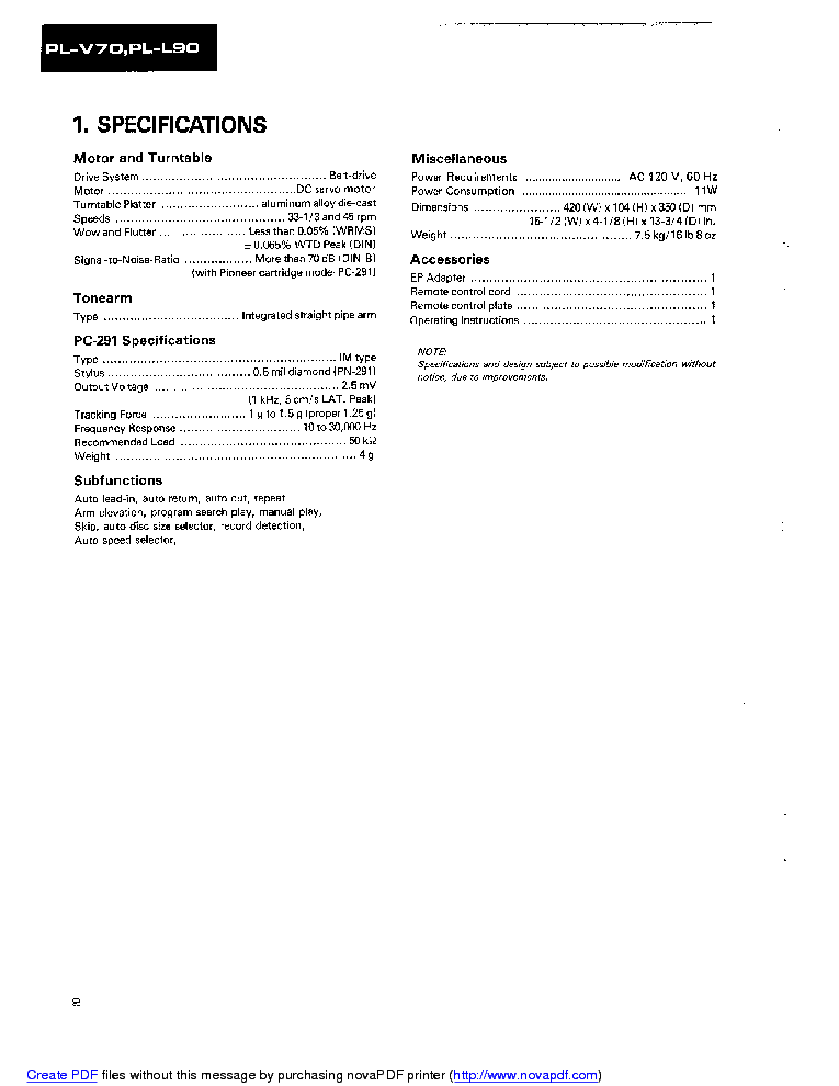 PIONEER PL-V70 SM service manual (2nd page)