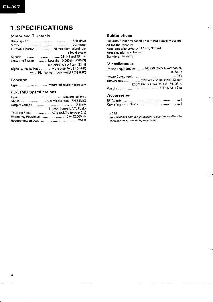 PIONEER PL-X7 SM service manual (2nd page)