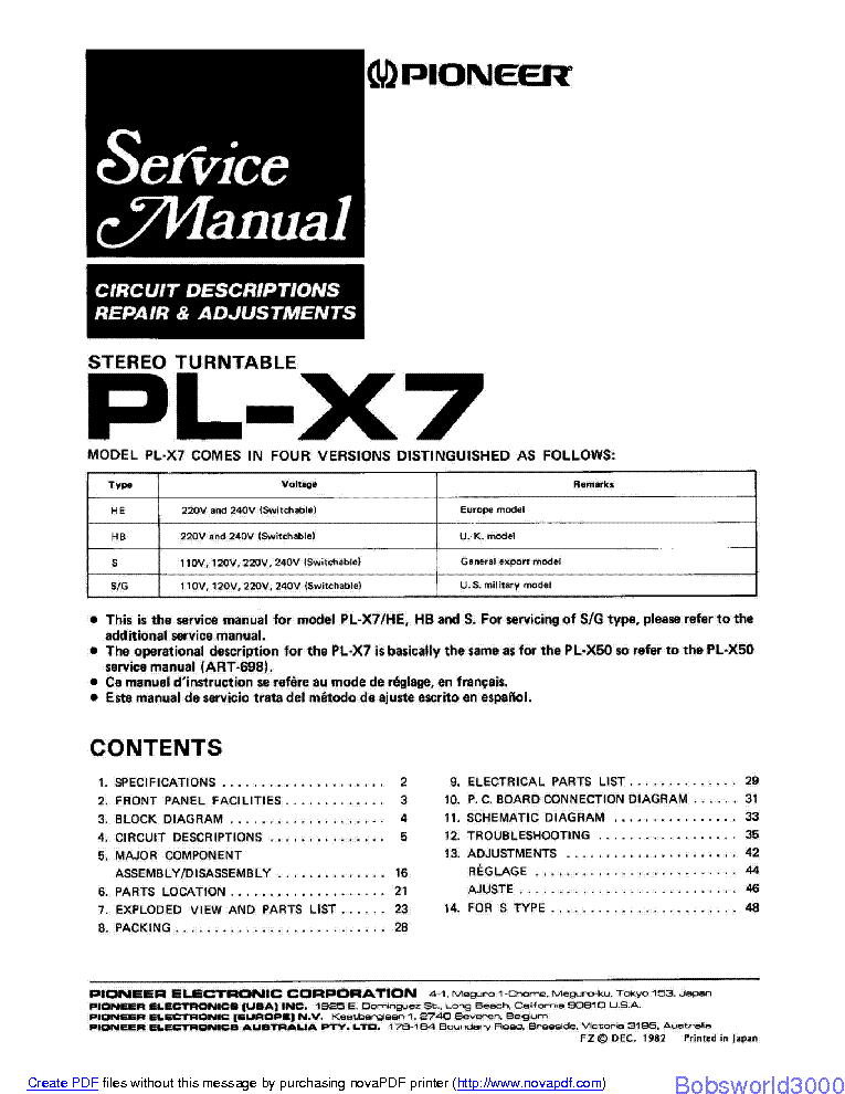 PIONEER PL-X7 SM2 service manual (1st page)
