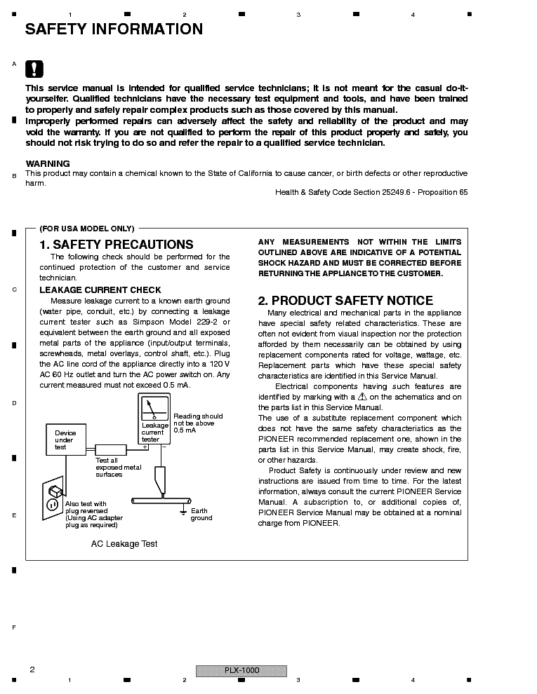 PIONEER PLX-1000 TURNTABLE service manual (2nd page)