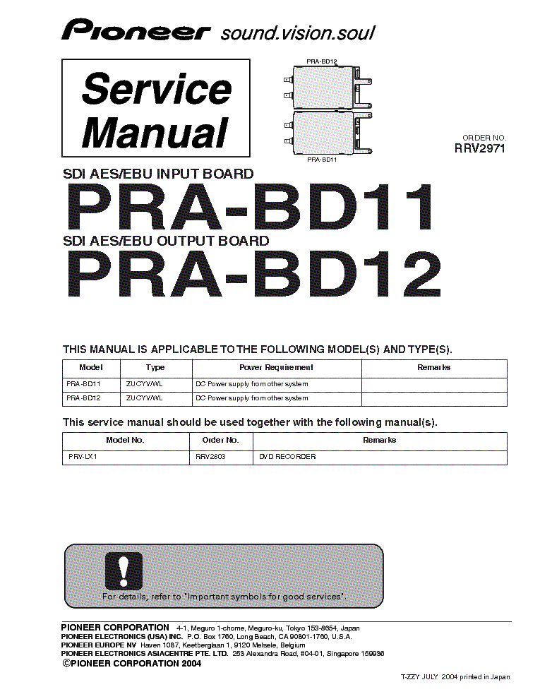 PIONEER PRA-BD11 BD12 SM service manual (1st page)