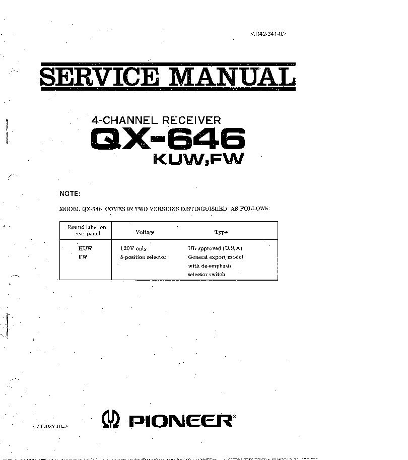 PIONEER QX-646 KUW FW 4-CHANNEL RECEIVER 1973 SM service manual (1st page)