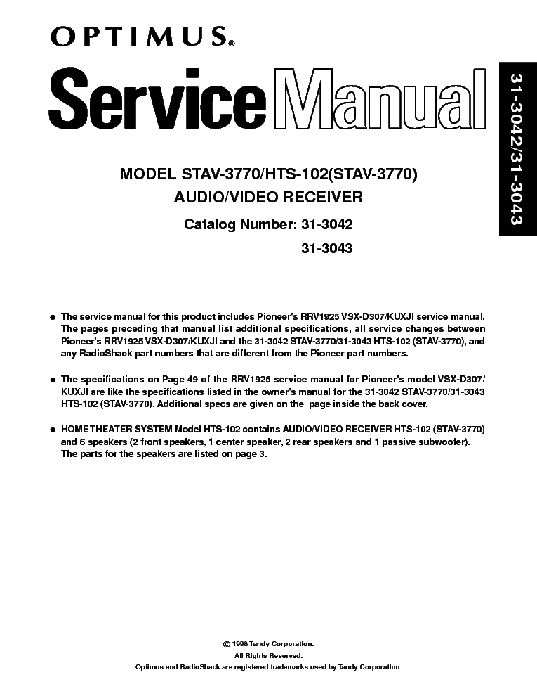 PIONEER RAV-MULTI-CHANNEL-RCV-VSX-D307 Service Manual download