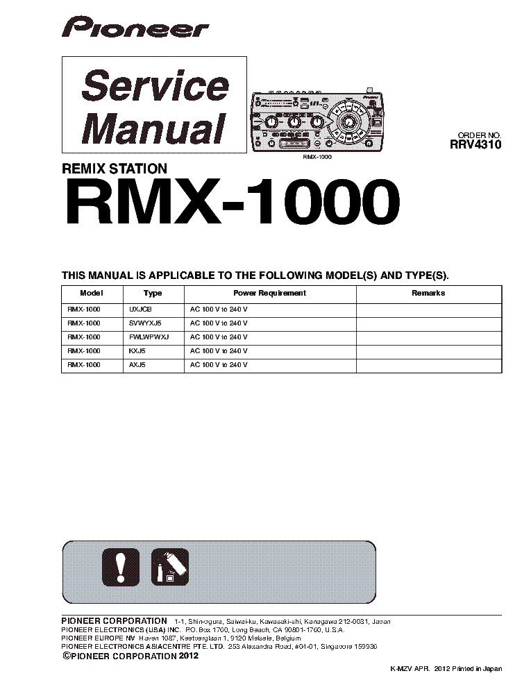 PIONEER RMX-1000 RRV4310 service manual (1st page)