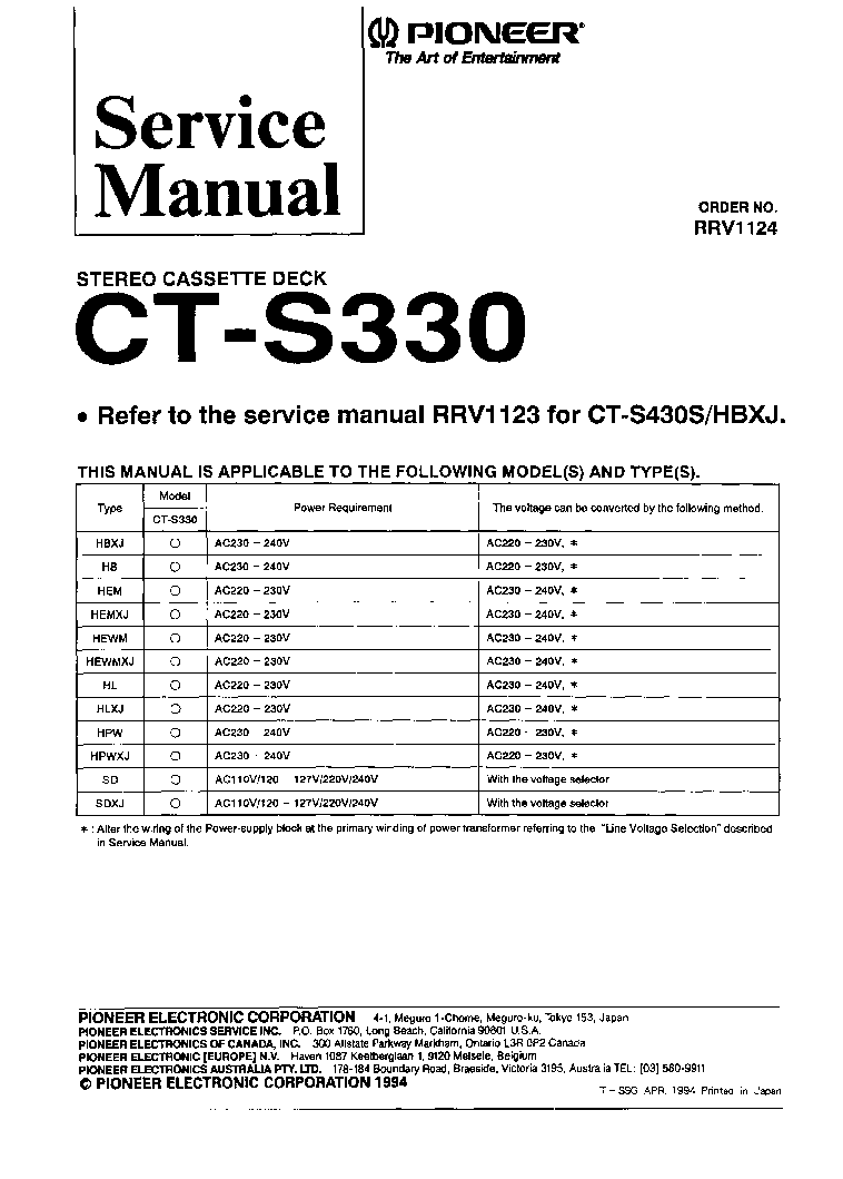 PIONEER RRV1124-CT-S330 service manual (1st page)