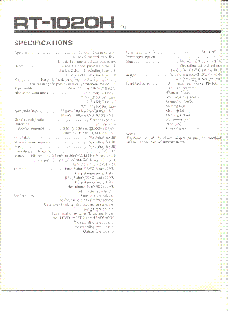 PIONEER RT-1020H SCH service manual (1st page)