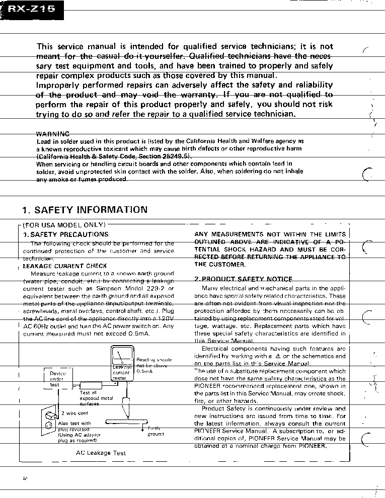 PIONEER RX-Z15 SM service manual (2nd page)