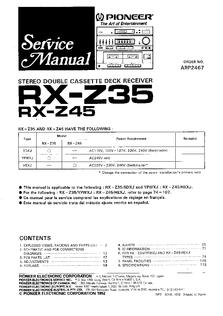 PIONEER RX-Z35 RX-Z45 SM service manual (1st page)