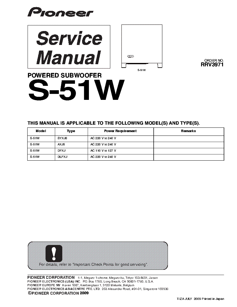 PIONEER S-51W RRV3971 service manual (1st page)