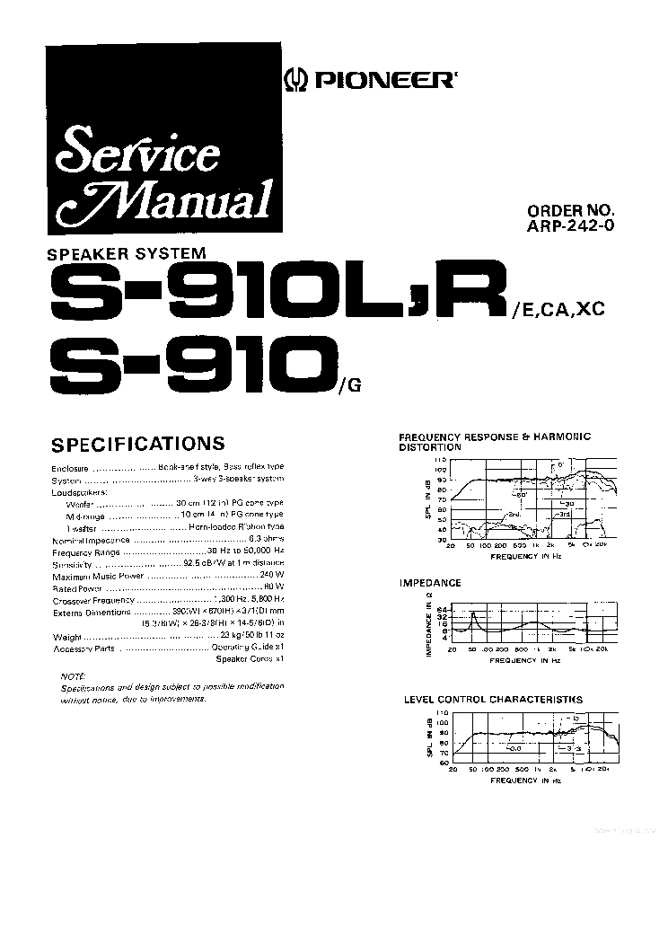 PIONEER S-910L S-910R S-910 ARP2420 service manual (1st page)