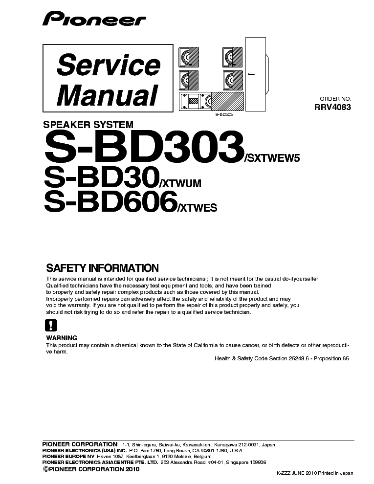 PIONEER S-BD30 303 606 service manual (1st page)