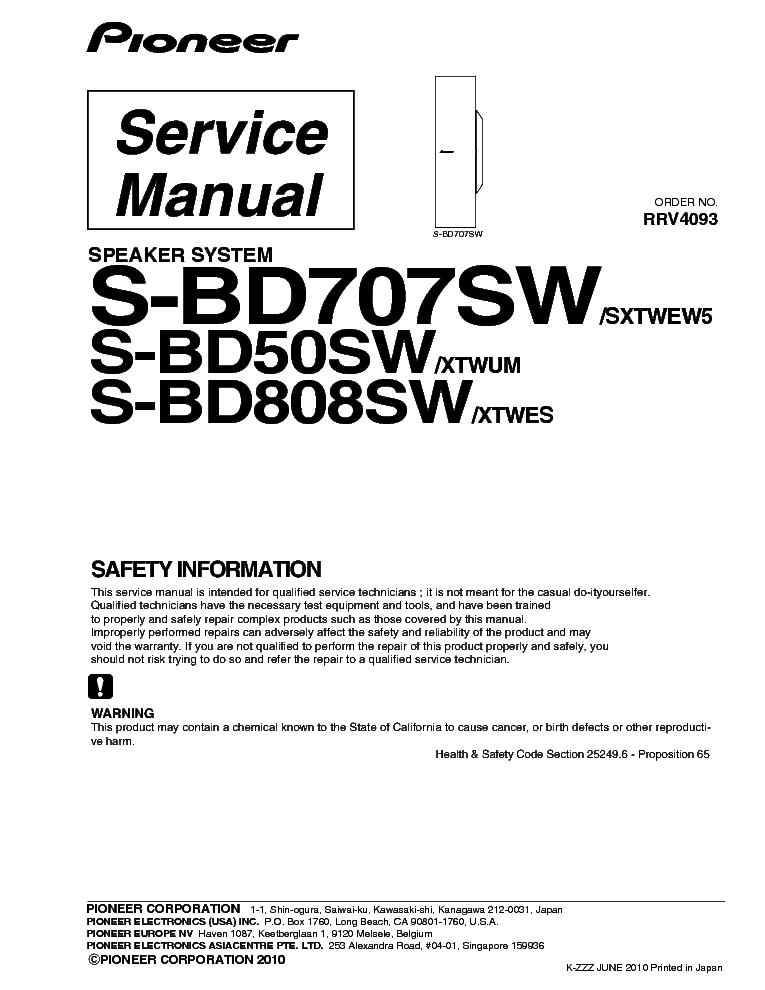 PIONEER S-BD50SW 707SW 808SW SM service manual (1st page)