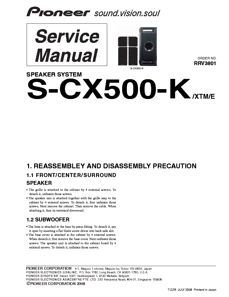 PIONEER S-CX500-K SM service manual (1st page)
