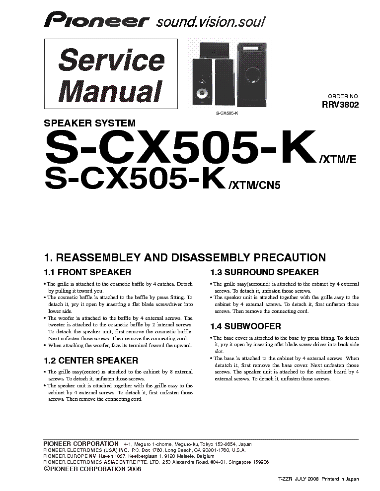 PIONEER S-CX505-K SM service manual (1st page)