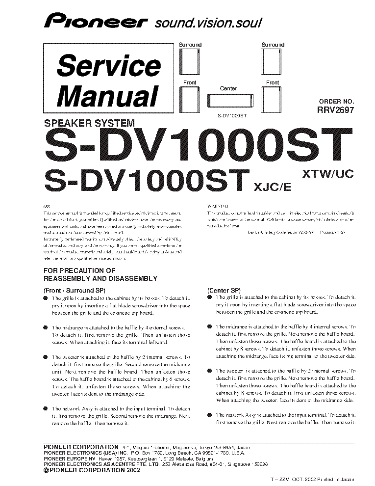 PIONEER S-DV1000ST RRV2697 service manual (1st page)