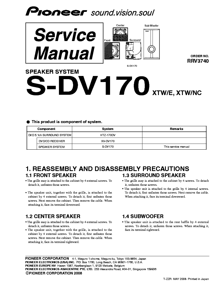 PIONEER S-DV170 SM Service Manual download, schematics, eeprom, repair ...