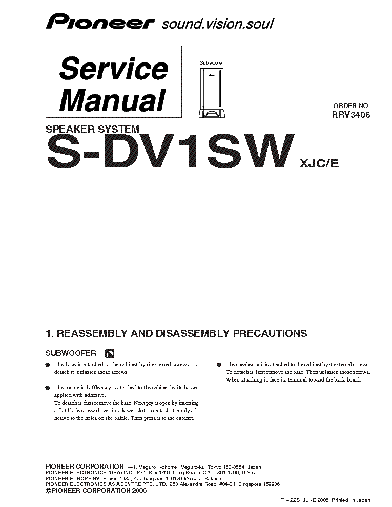 PIONEER S-DV1SW-XJC-E SM service manual (1st page)