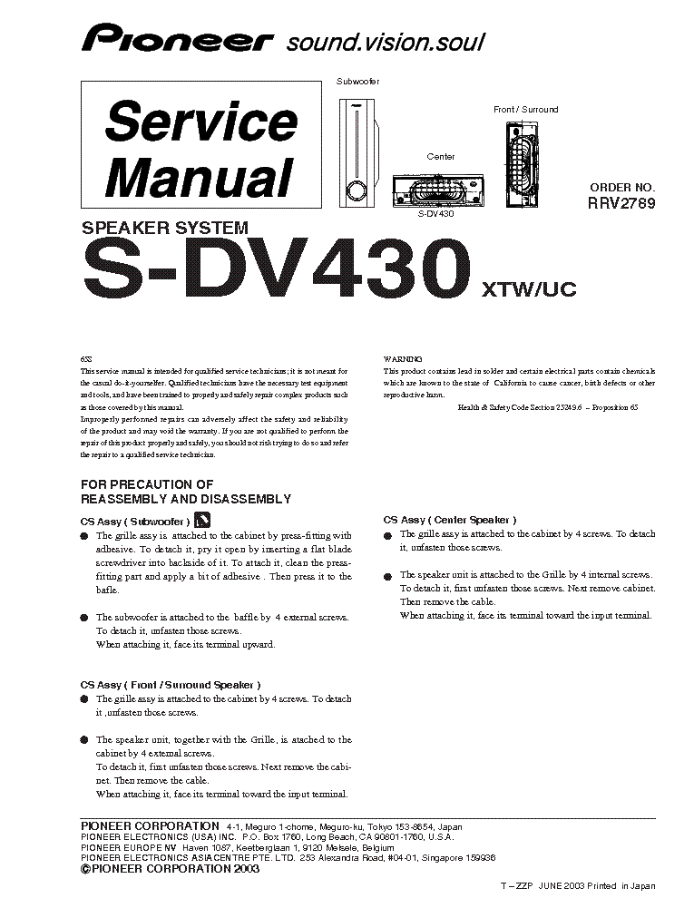 PIONEER S-DV430 service manual (1st page)