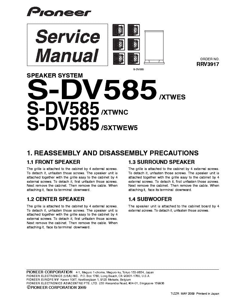 PIONEER S-DV585 RRV3917 service manual (1st page)