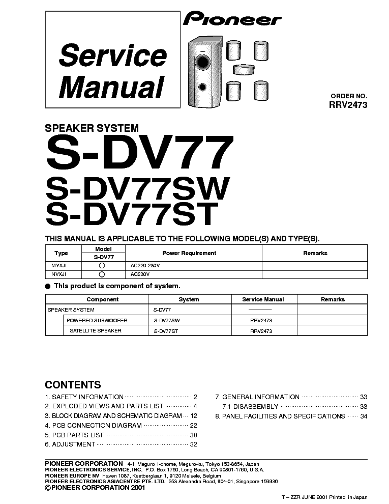 PIONEER S-DV77SW service manual (1st page)