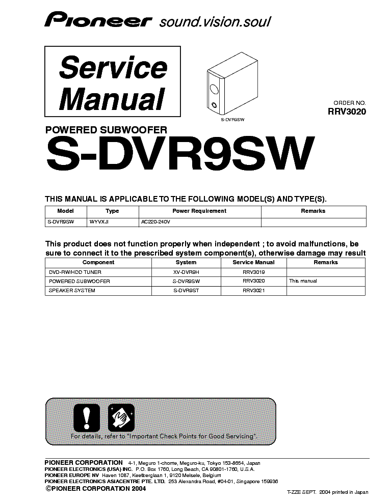 PIONEER S-DVR9SW service manual (1st page)