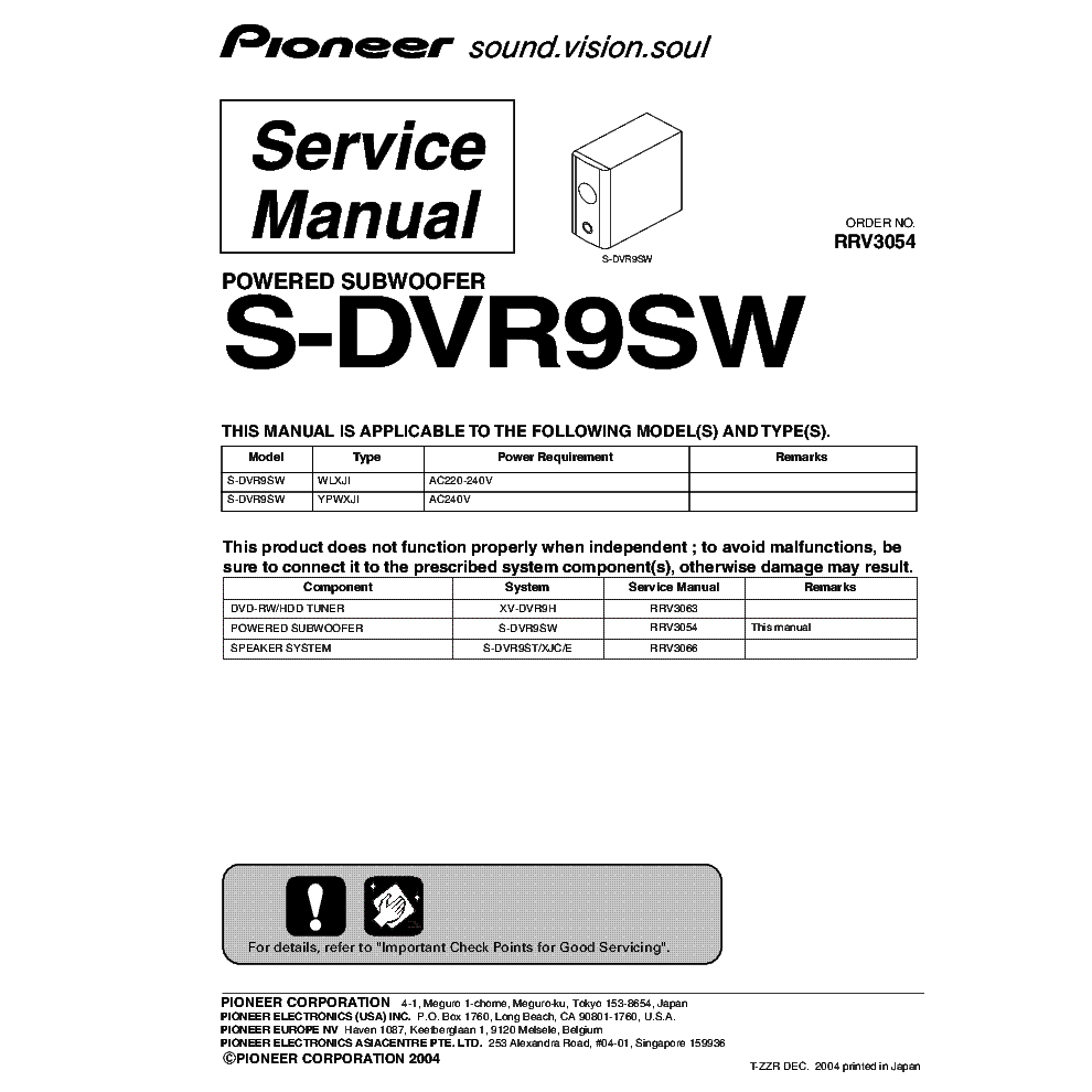 PIONEER S-DVR9SW RRV3054 service manual (1st page)
