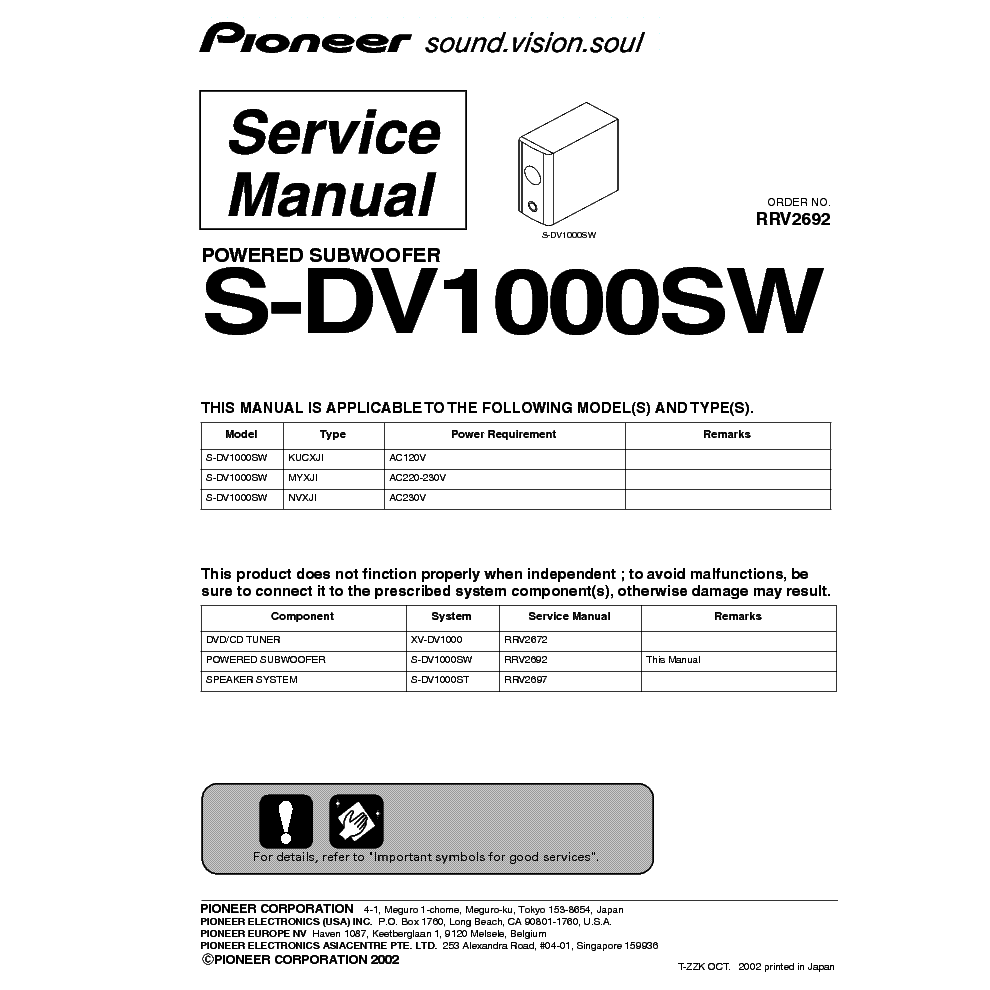 PIONEER S-DW1000-SW service manual (1st page)