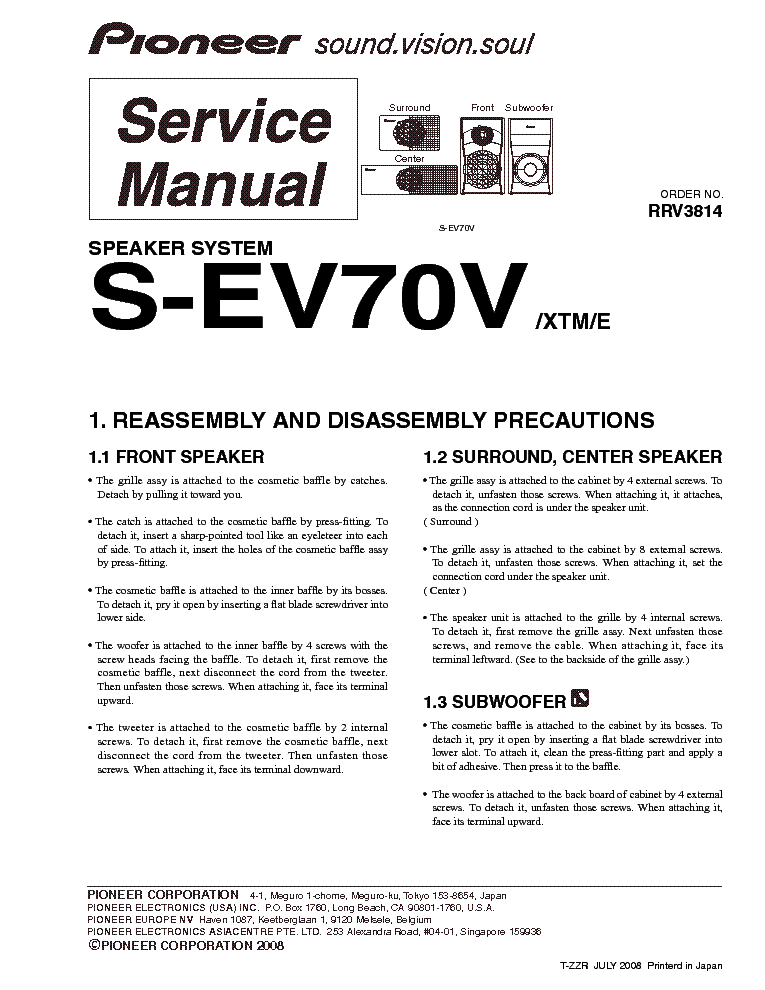 PIONEER S-EV70V SM service manual (1st page)