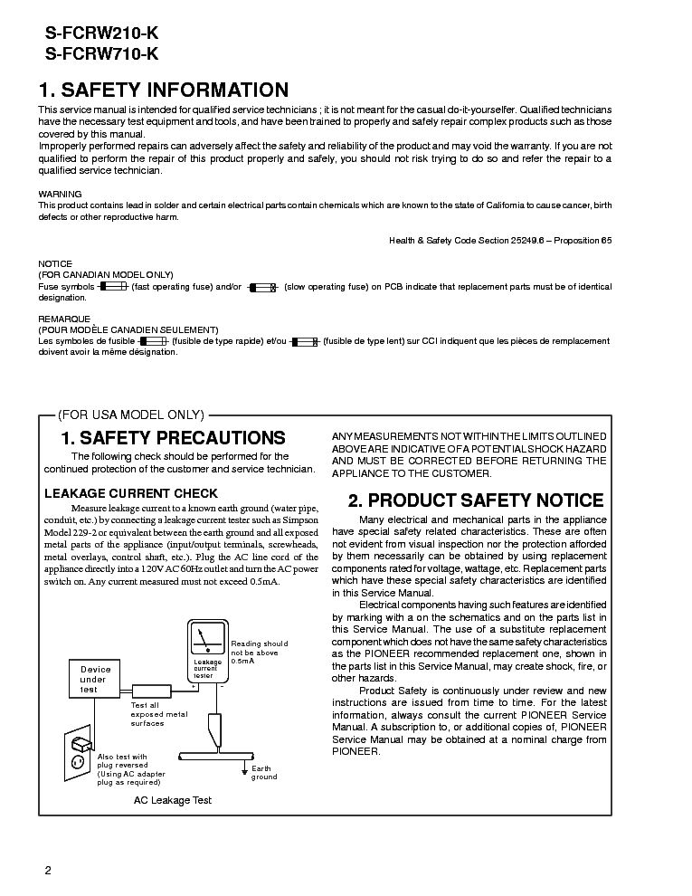 PIONEER S-FCRW210K S-FCRW710K service manual (2nd page)