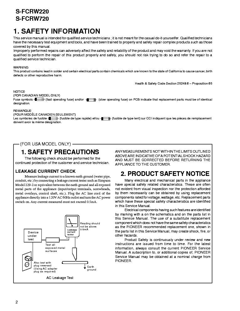 PIONEER S-FCRW220 S-FCRW720 service manual (2nd page)