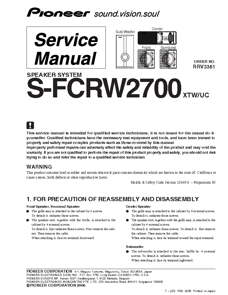 PIONEER S-FCRW2700 SM service manual (1st page)