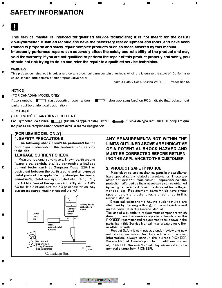 PIONEER S-FCRW861-S S-W861-S service manual (2nd page)