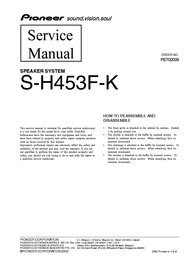 PIONEER S-H453F-K SM service manual (1st page)