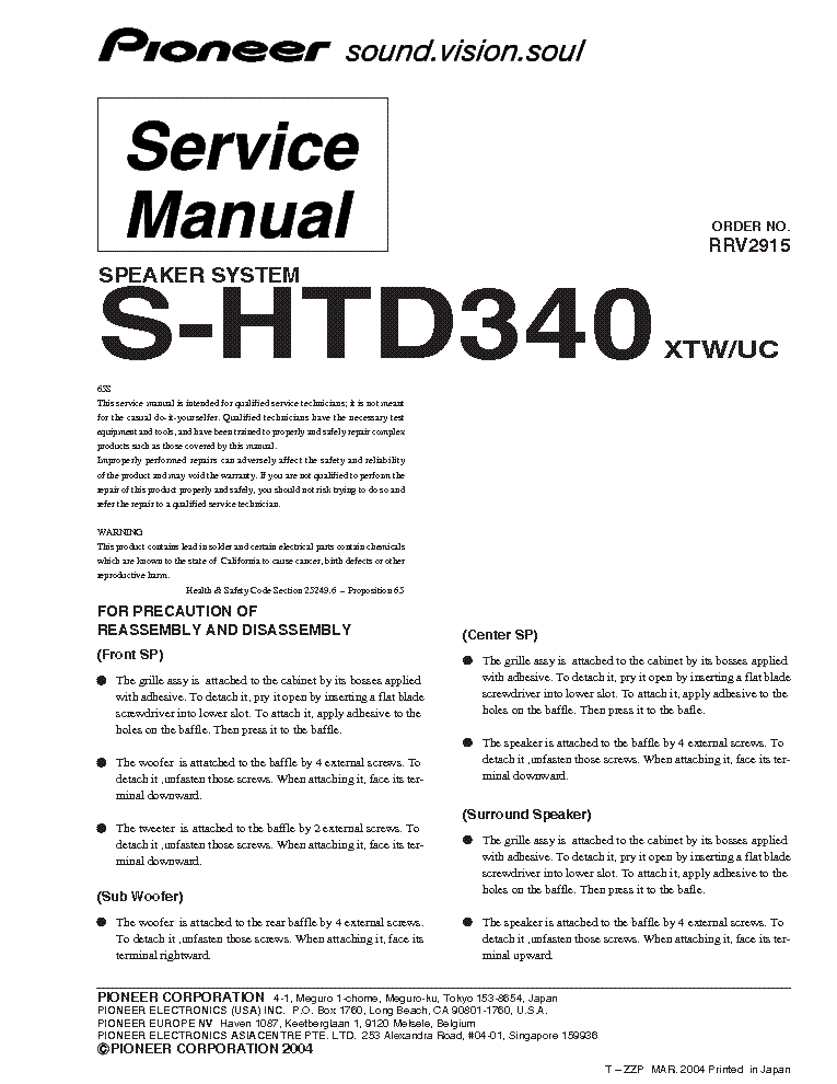 PIONEER S-HTD340 service manual (1st page)