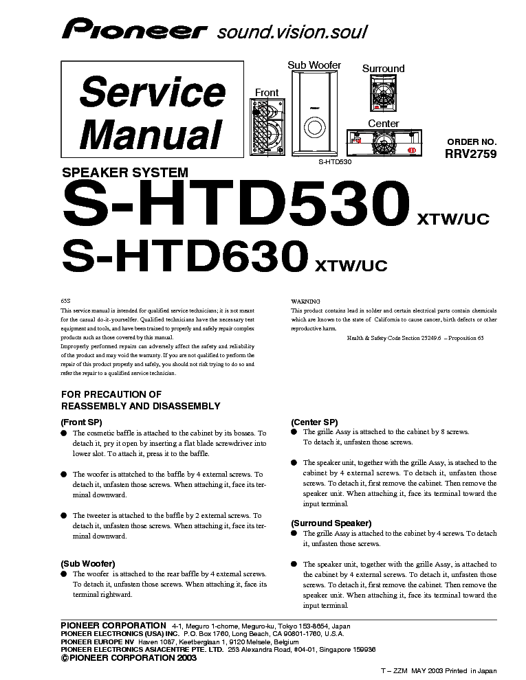 PIONEER S-HTD530 630 service manual (1st page)