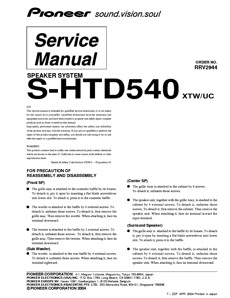PIONEER S-HTD540 service manual (1st page)