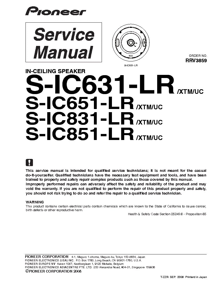 PIONEER S-IC631 651 831 851-LR SM service manual (1st page)