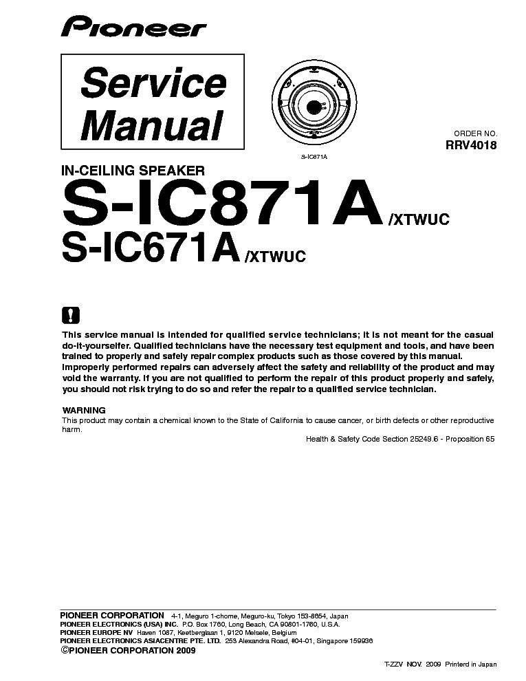 PIONEER S-IC671A IC871A RRV4018 SM service manual (1st page)