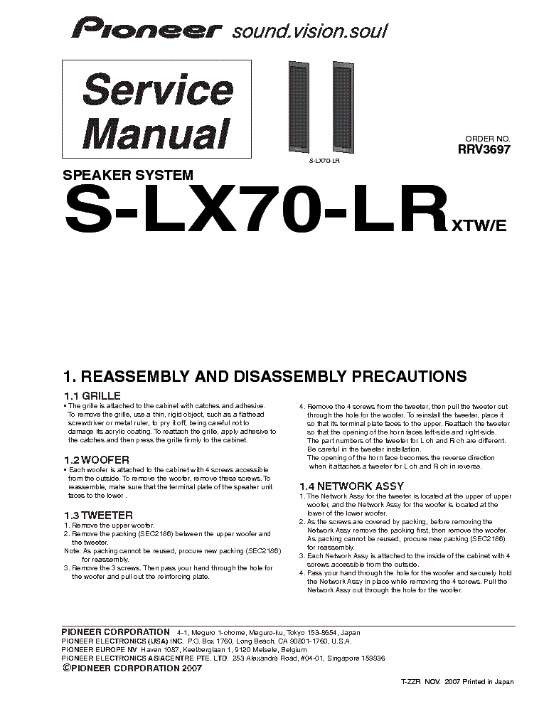 PIONEER S-LX70LR SM service manual (1st page)