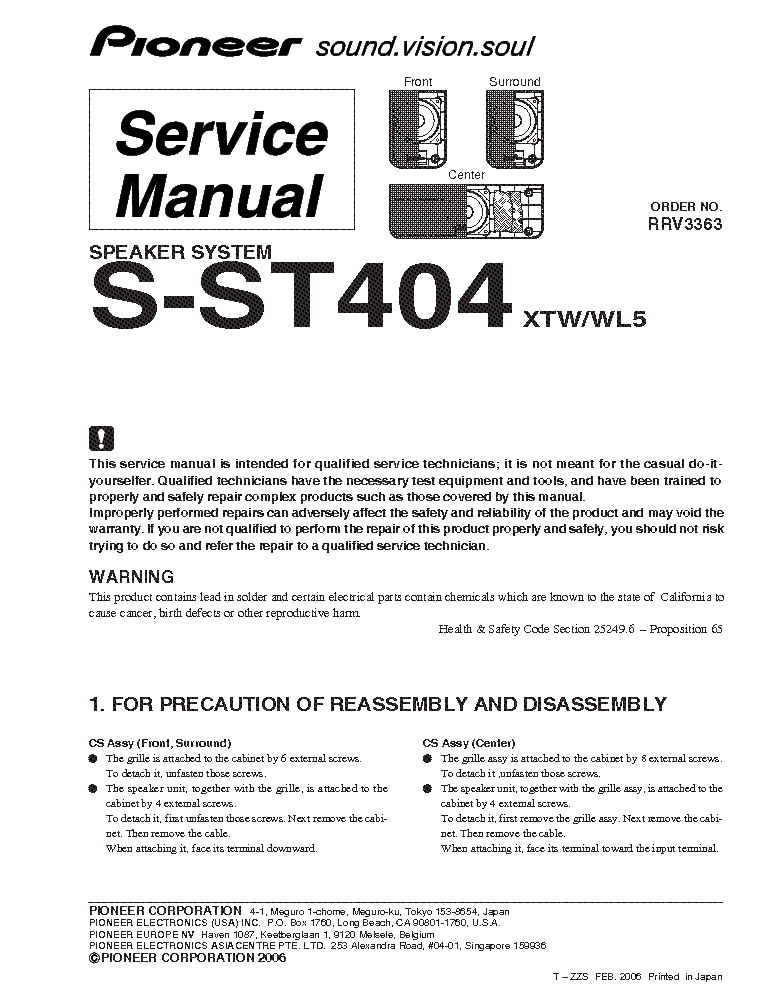 PIONEER S-ST404 SM service manual (1st page)