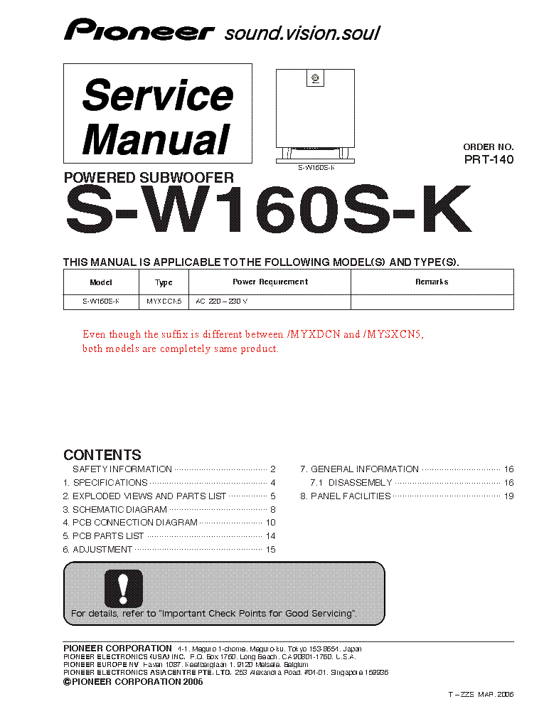 PIONEER S-W160-S-K POWERED SUBWOOFER PRT140 2006 SM service manual (1st page)