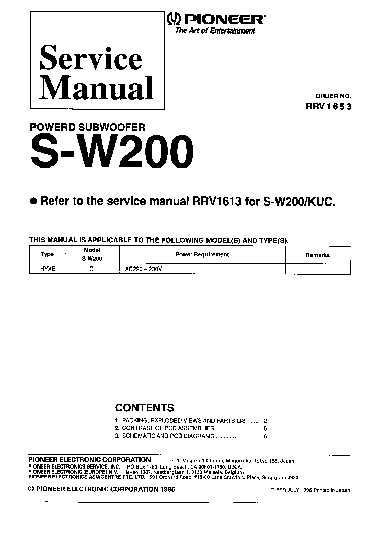 PIONEER S-W200 service manual (1st page)